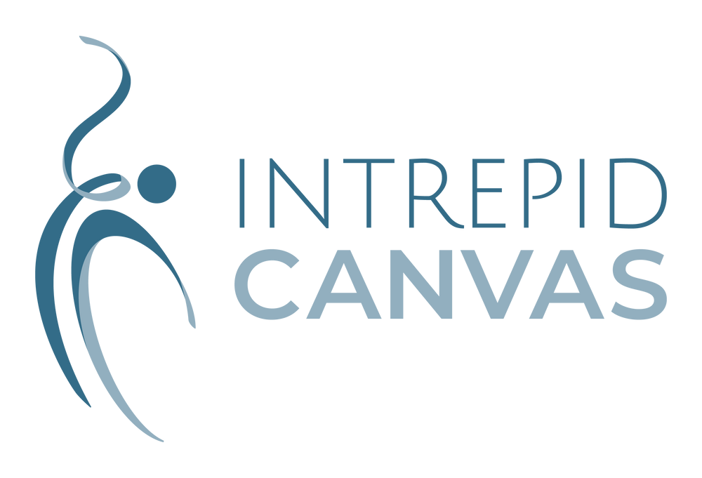 Intrepid Canvas Logo in blue with the image of a person dancing